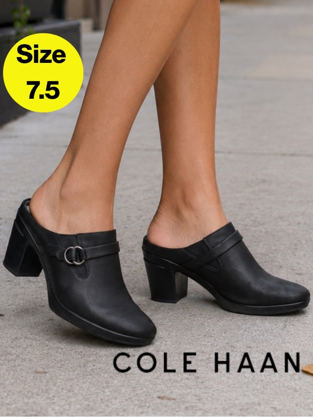 COLE HAAN x NIKE AIR 🖤 Leather Slip-On Mule Heels (Women’s Size 7.5) Like NEW